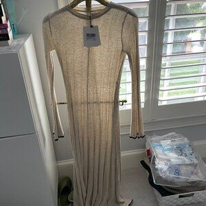 FLORA NATURAL CONTRAST KNIT MIDI DRESS -- DISSH